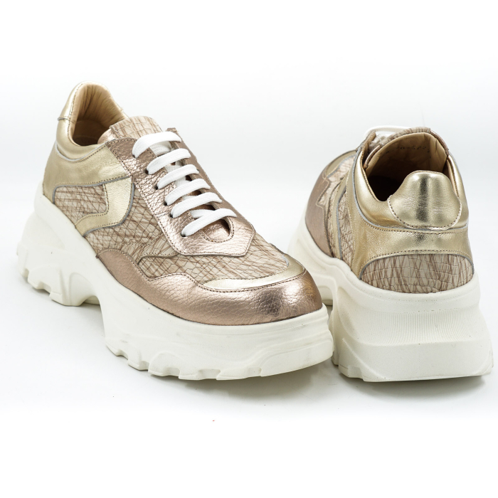 Pantofi dama tip adidas din piele naturala aurie si bej cu imprimeu, cu varf rotund si talpa 5 cm 50221-21 [5]