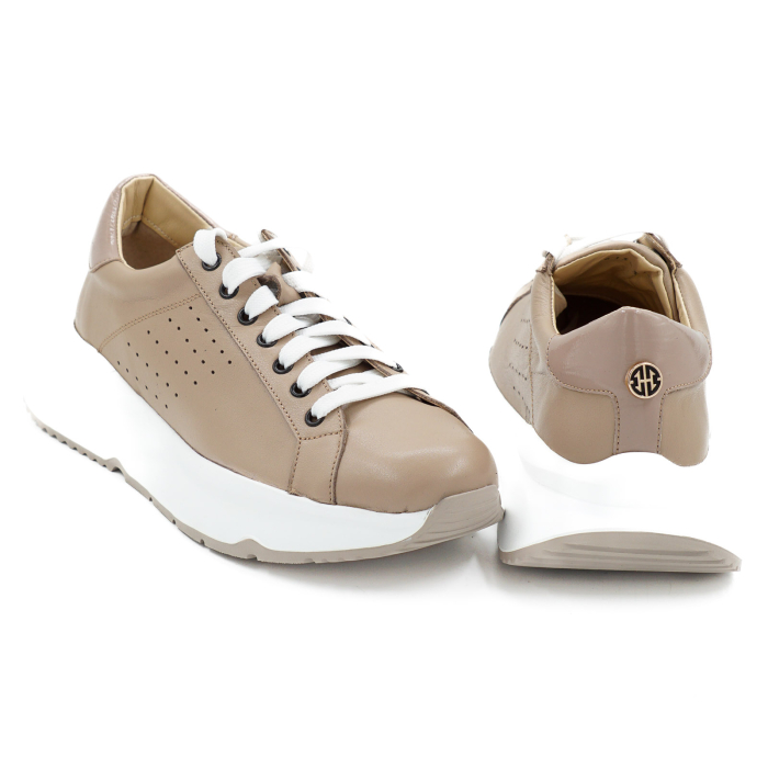 Pantofi dama tip adidas  din piele naturala bej inchis, cu varf rotund si talpa 4 cm 60521-26 [5]