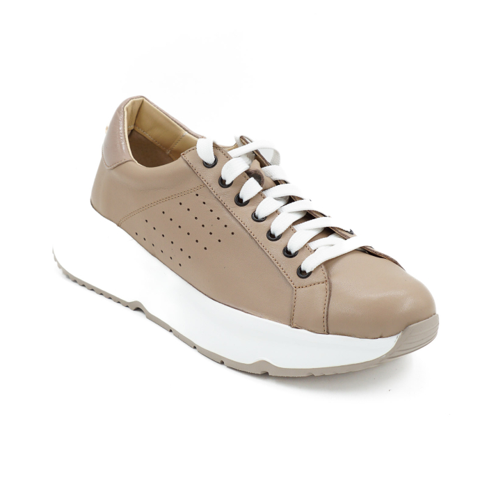 Pantofi dama tip adidas  din piele naturala bej inchis, cu varf rotund si talpa 4 cm 60521-26 [2]