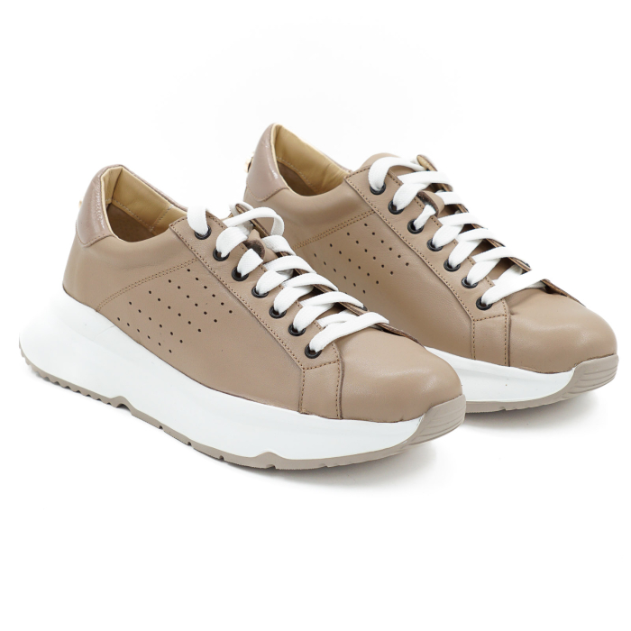 Pantofi dama tip adidas  din piele naturala bej inchis, cu varf rotund si talpa 4 cm 60521-26 [3]