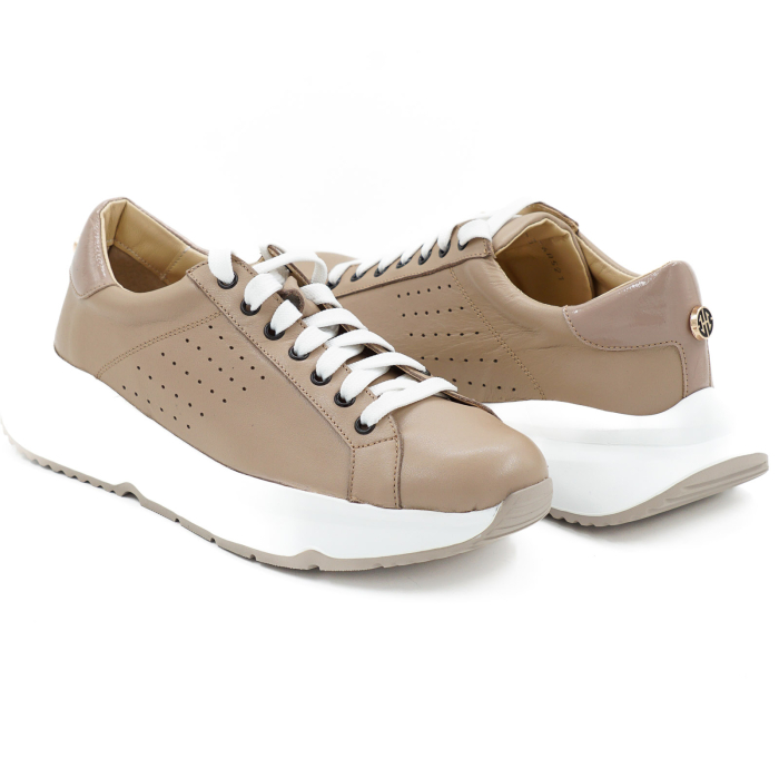 Pantofi dama tip adidas  din piele naturala bej inchis, cu varf rotund si talpa 4 cm 60521-26 [4]
