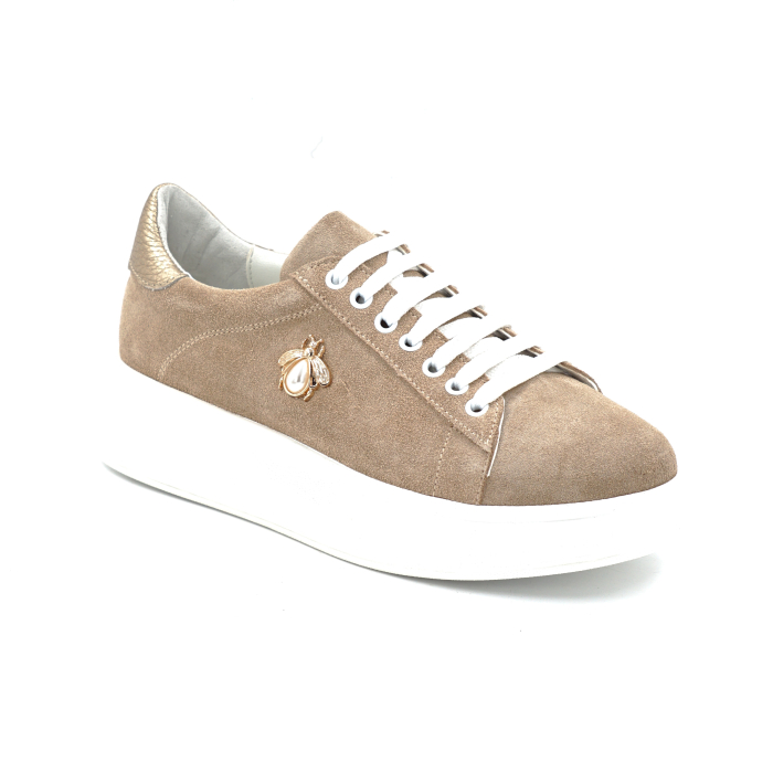 Pantofi dama tip adidas din piele naturala intoarsa bej cappucino cu varf rotund si talpa de 4 cm 63921-24 [2]