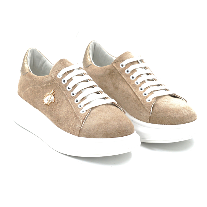 Pantofi dama tip adidas din piele naturala intoarsa bej cappucino cu varf rotund si talpa de 4 cm 63921-24 [3]