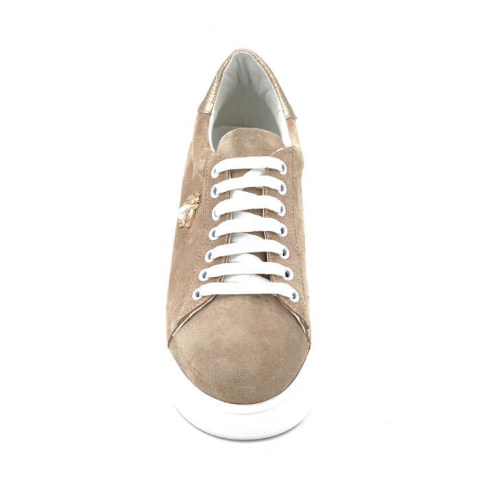 Pantofi dama tip adidas din piele naturala intoarsa bej cappucino cu varf rotund si talpa de 4 cm 63921-24 [5]