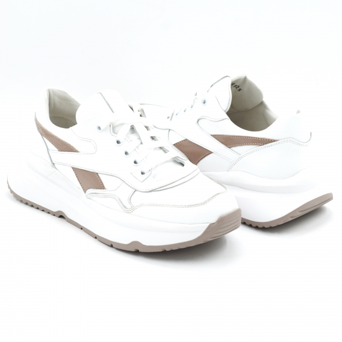 Pantofi dama tip adidas din piele naturala alba cu varf rotund si talpa de 3 cm 55925-1-25 [2]