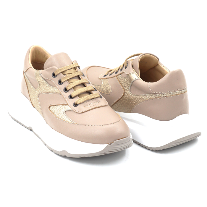 Pantofi dama tip adidas din piele naturala bej inchis cu varf rotund si talpa de 3 cm 52521-4-24 [4]