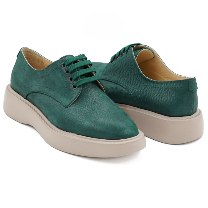 Pantofi dama tip adidas din piele naturala verde sidefat, cu varf rotund si talpa de 3 cm 53017-26 [4]