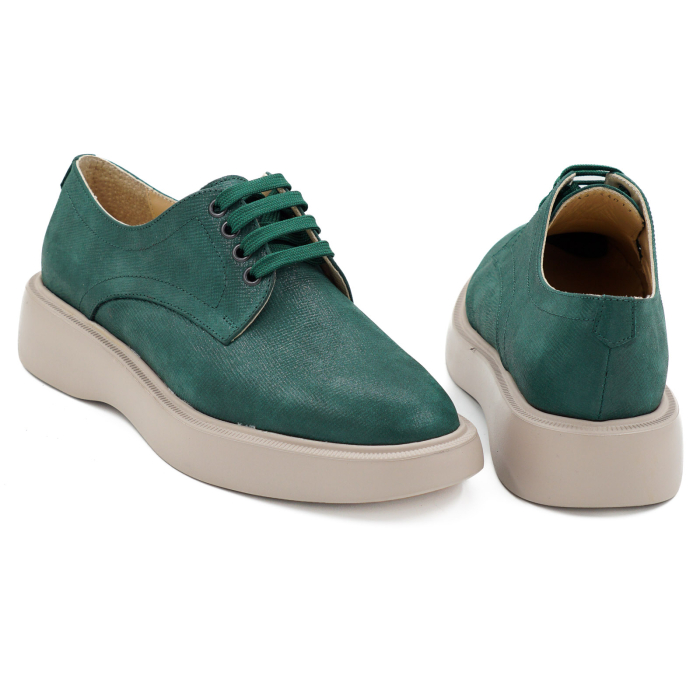 Pantofi dama tip adidas din piele naturala verde sidefat, cu varf rotund si talpa de 3 cm 53017-26 [5]