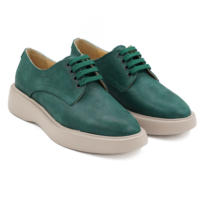 Pantofi dama tip adidas din piele naturala verde sidefat, cu varf rotund si talpa de 3 cm 53017-26 [3]