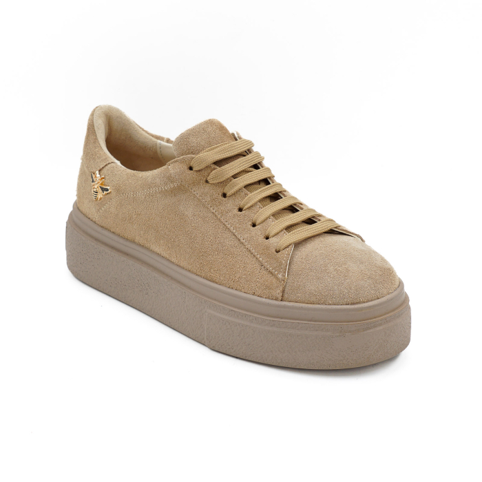 Pantofi dama tip adidas din piele naturala intoarsa bej cappucino , cu varf rotund si talpa de 3 cm 63821-26 [2]