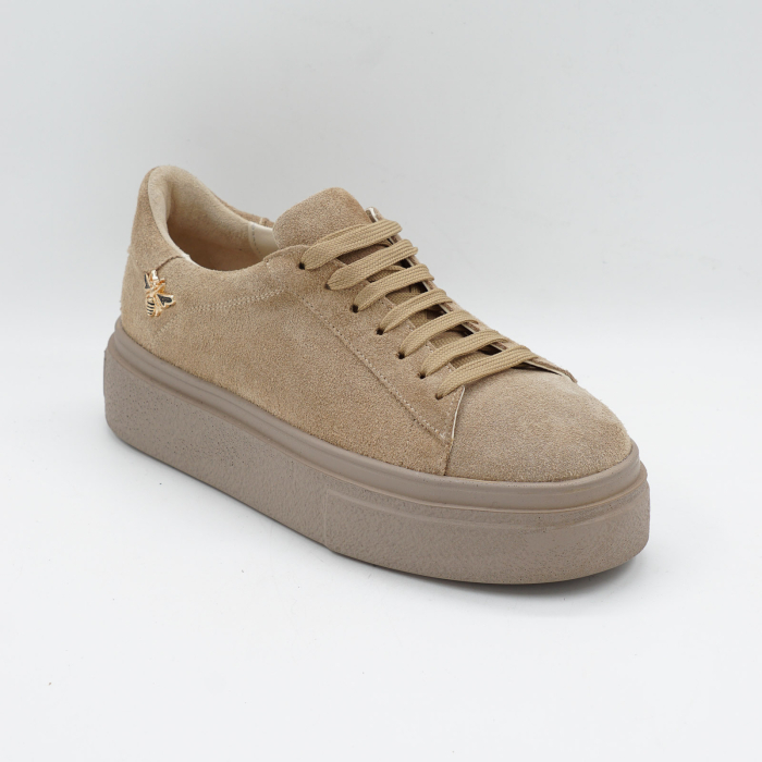 Pantofi dama tip adidas din piele naturala intoarsa bej cappucino , cu varf rotund si talpa de 3 cm 63821-26 [2]