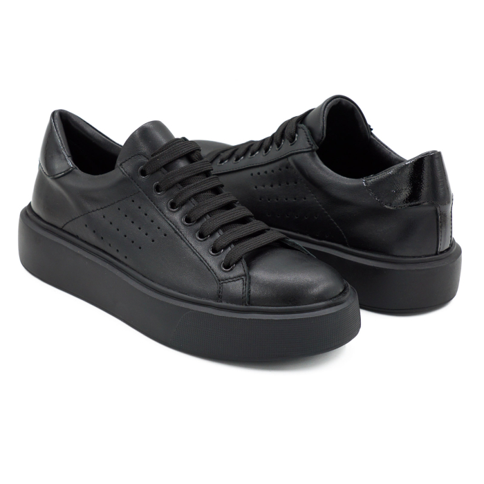 Pantofi dama tip adidas din piele naturala neagra, cu varf rotund si talpa 3 cm 51321-26 [4]