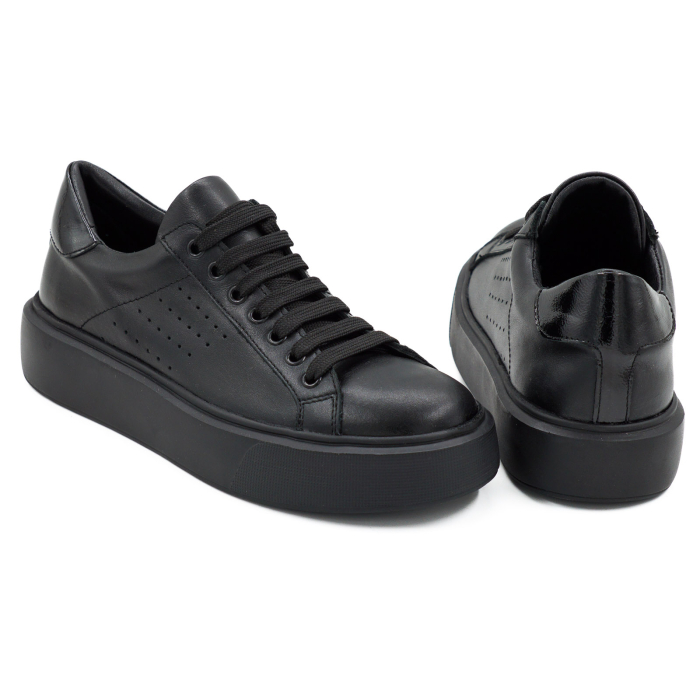 Pantofi dama tip adidas din piele naturala neagra, cu varf rotund si talpa 3 cm 51321-26 [5]