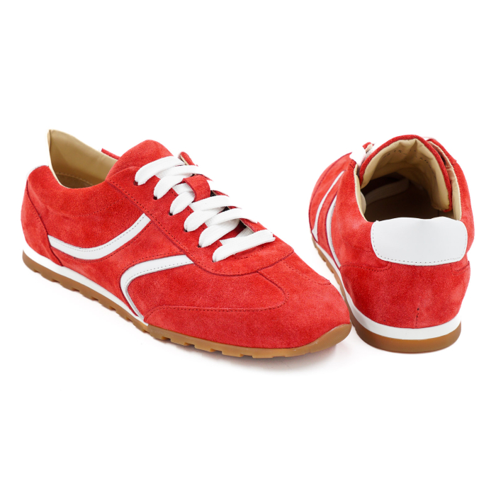 Pantofi dama tip adidas din piele naturala intoarsa rosie si alba, cu varf rotund si talpa de 1 cm 50926-26 [5]