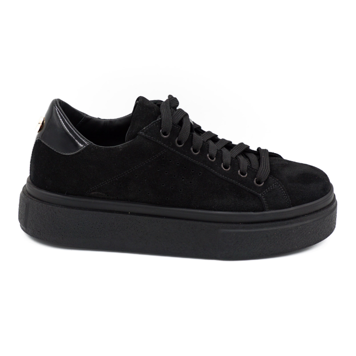 Pantofi dama tip adidas din piele naturala intoarsa neagra, cu varf rotund si talpa 3 cm 60521-1-26 [2]