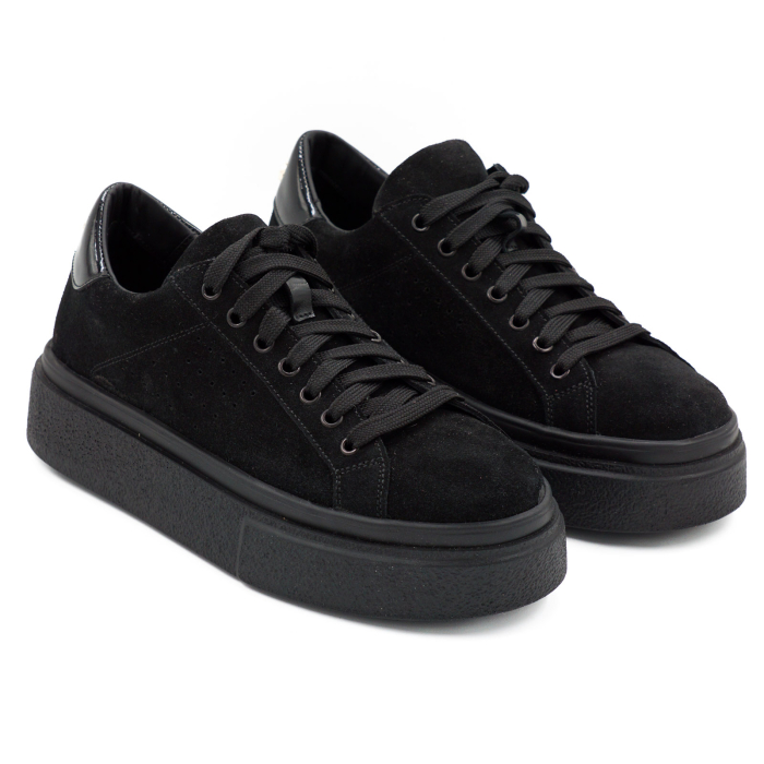 Pantofi dama tip adidas din piele naturala intoarsa neagra, cu varf rotund si talpa 3 cm 60521-1-26 [4]