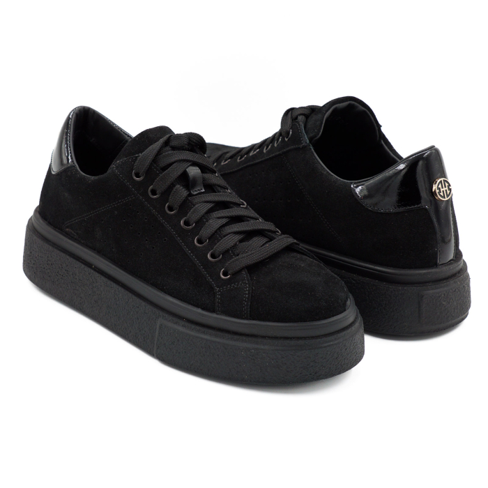 Pantofi dama tip adidas din piele naturala intoarsa neagra, cu varf rotund si talpa 3 cm 60521-1-26 [5]