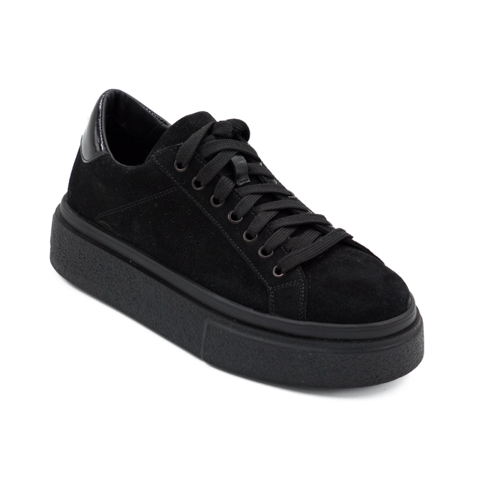 Pantofi dama tip adidas din piele naturala intoarsa neagra, cu varf rotund si talpa 3 cm 60521-1-26 [3]