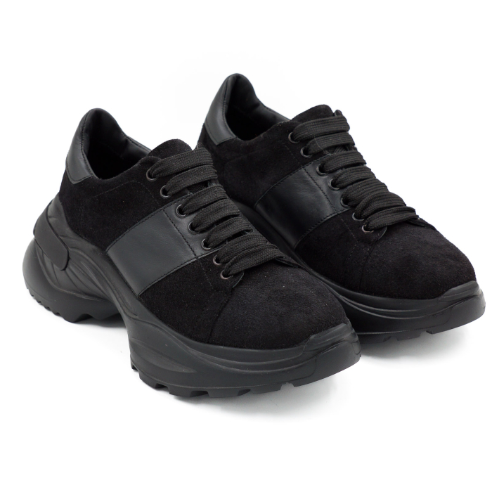 Pantofi dama tip adidas din piele naturala intoarsa neagra, cu varf rotund si talpa 4 cm 57820-26 [3]