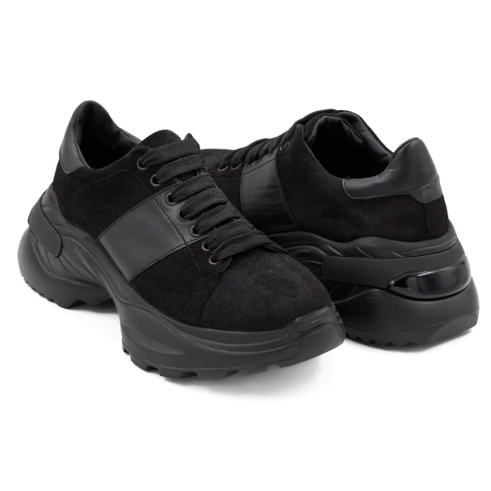 Pantofi dama tip adidas din piele naturala intoarsa neagra, cu varf rotund si talpa 4 cm 57820-26 [4]