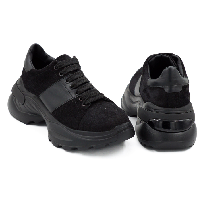 Pantofi dama tip adidas din piele naturala intoarsa neagra, cu varf rotund si talpa 4 cm 57820-26 [5]