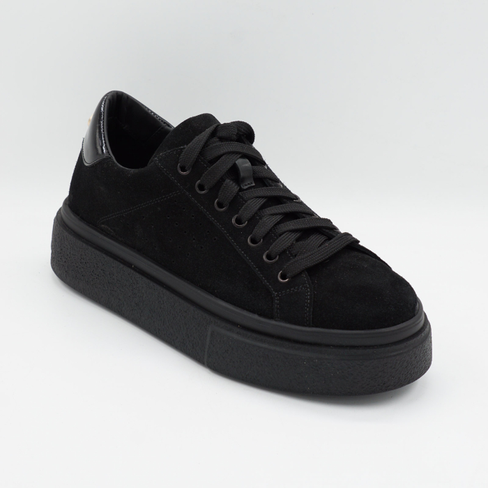 Pantofi dama tip adidas din piele naturala intoarsa neagra, cu varf rotund si talpa 3 cm 60521-1-26 [2]