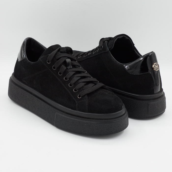 Pantofi dama tip adidas din piele naturala intoarsa neagra, cu varf rotund si talpa 3 cm 60521-1-26 [4]