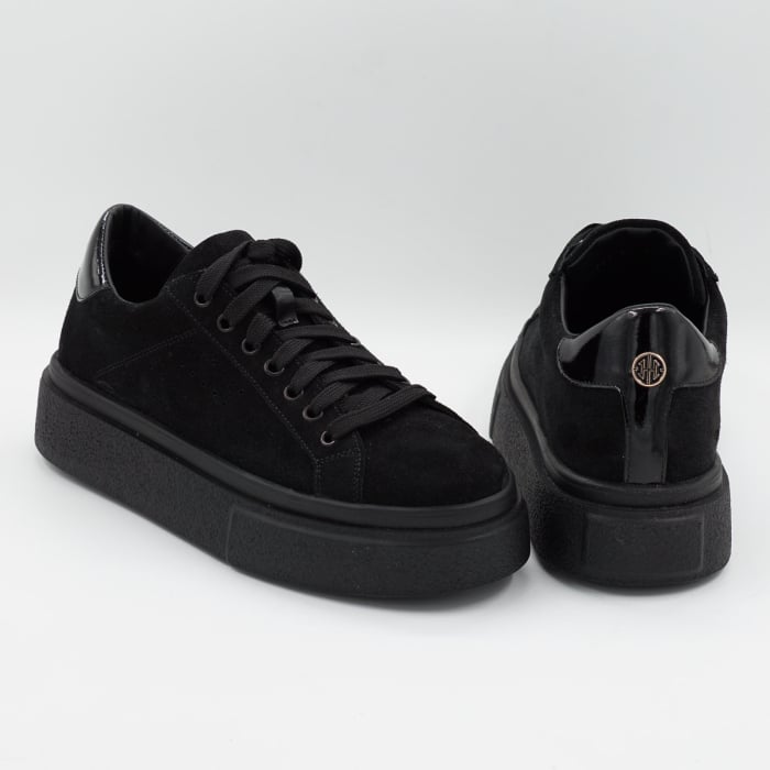 Pantofi dama tip adidas din piele naturala intoarsa neagra, cu varf rotund si talpa 3 cm 60521-1-26 [5]