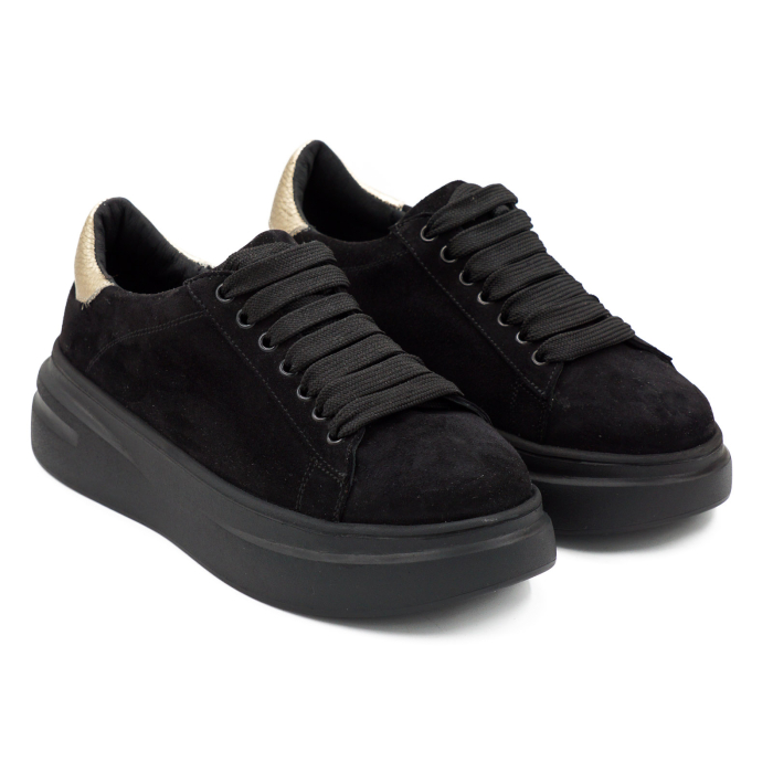 Pantofi dama tip adidas din piele naturala intoarsa neagra, cu varf rotund si talpa de 4 cm 63021-2-26 [3]
