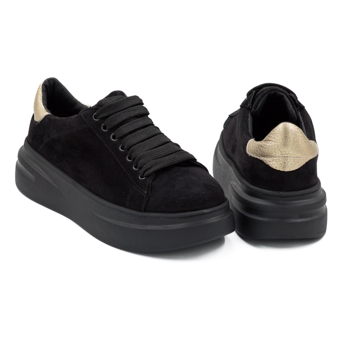 Pantofi dama tip adidas din piele naturala intoarsa neagra, cu varf rotund si talpa de 4 cm 63021-2-26 [5]