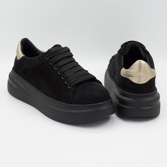 Pantofi dama tip adidas din piele naturala intoarsa neagra, cu varf rotund si talpa de 4 cm 63021-2-26 [5]
