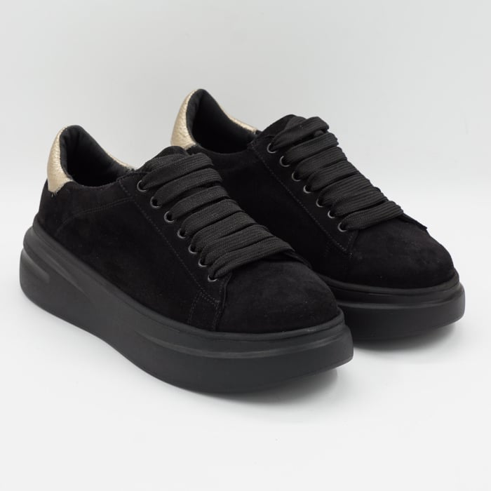 Pantofi dama tip adidas din piele naturala intoarsa neagra, cu varf rotund si talpa de 4 cm 63021-2-26 [3]