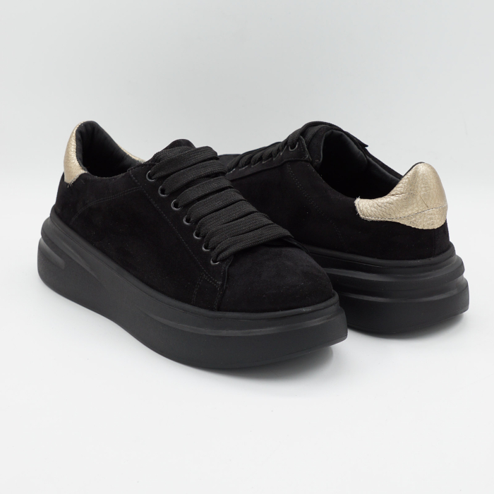 Pantofi dama tip adidas din piele naturala intoarsa neagra, cu varf rotund si talpa de 4 cm 63021-2-26 [4]