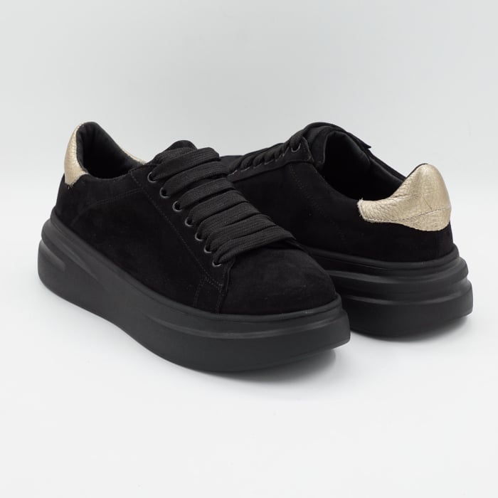 Pantofi dama tip adidas din piele naturala intoarsa neagra, cu varf rotund si talpa de 4 cm 63021-2-26 [4]