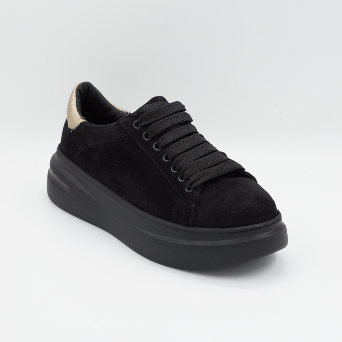 Pantofi dama tip adidas din piele naturala intoarsa neagra, cu varf rotund si talpa de 4 cm 63021-2-26 [2]