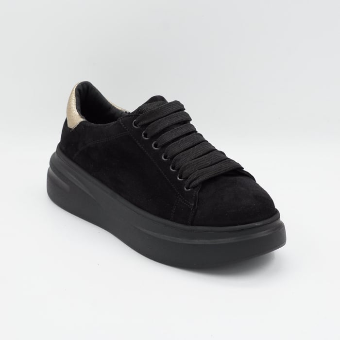Pantofi dama tip adidas din piele naturala intoarsa neagra, cu varf rotund si talpa de 4 cm 63021-2-26 [2]