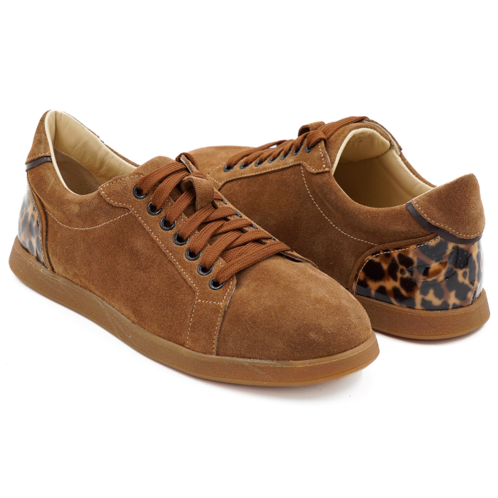 Pantofi dama tip adidas din piele naturala intoarsa maro ciocolata si piele naturala cu imprimeu, cu varf rotund si talpa 1 cm 63621-26 [4]