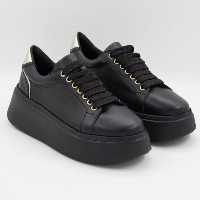 Pantofi dama tip adidas din piele naturala neagra si aurie, cu varf rotund si talpa 5 cm 63621-1-26 [3]