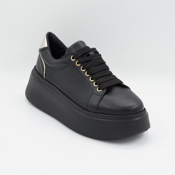 Pantofi dama tip adidas din piele naturala neagra si aurie, cu varf rotund si talpa 5 cm 63621-1-26 [2]