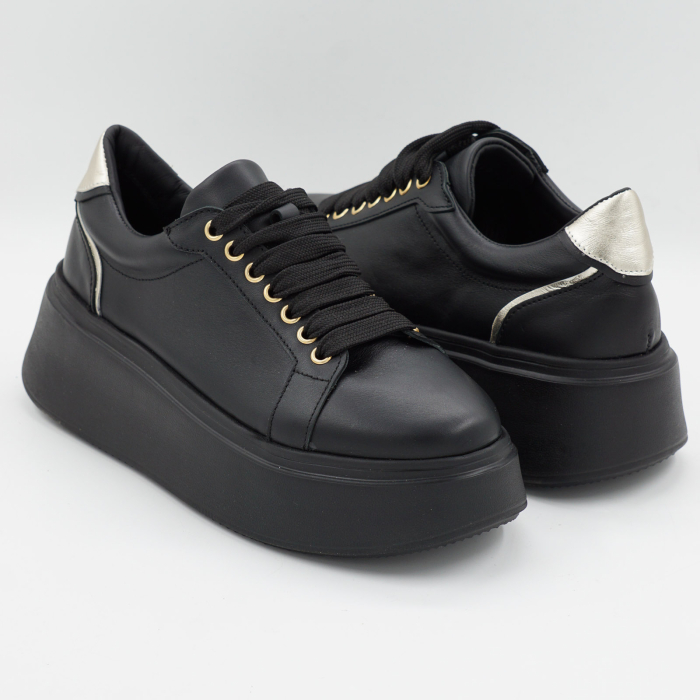 Pantofi dama tip adidas din piele naturala neagra si aurie, cu varf rotund si talpa 5 cm 63621-1-26 [4]