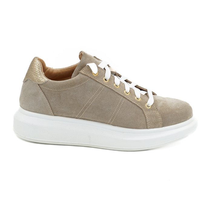 Pantofi dama tip adidas din piele naturala intoarsa grej si aurie, cu varf rotund si talpa 3 cm  50621-26 [1]