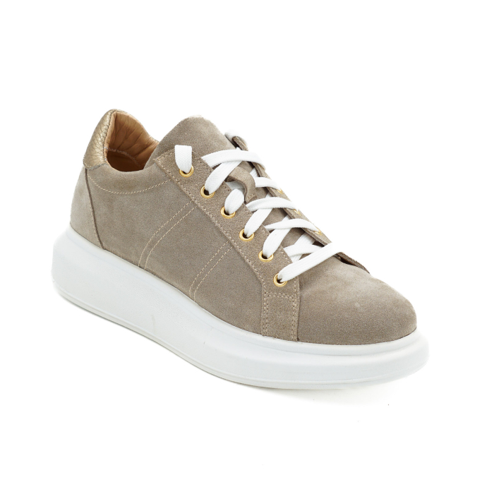 Pantofi dama tip adidas din piele naturala intoarsa grej si aurie, cu varf rotund si talpa 3 cm  50621-26 [2]