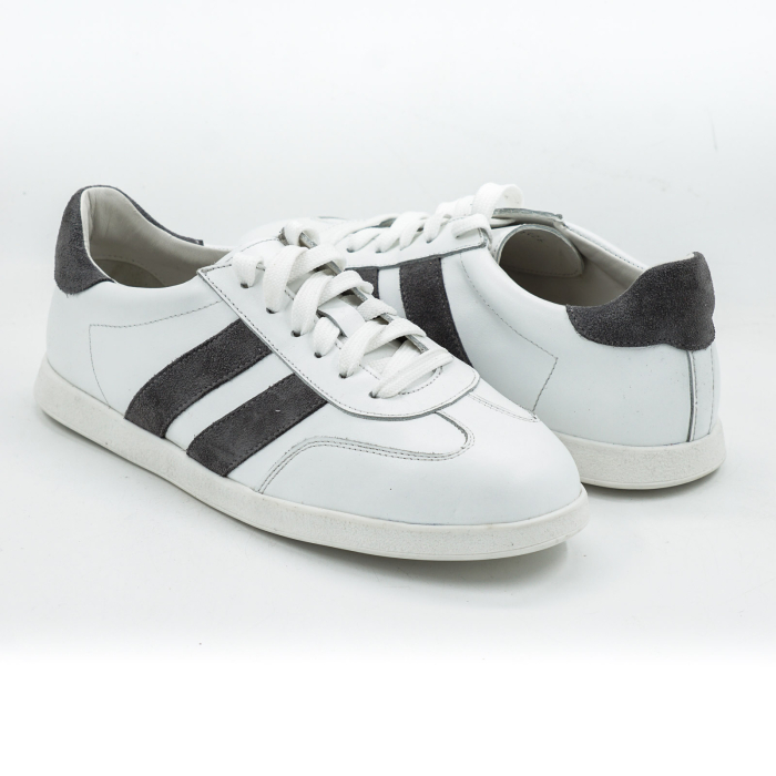 Pantofi dama tip adidas din piele naturala alba si piele naturala intoarsa gri varf rotund si talpa de 2 cm 50326-5-26 [4]