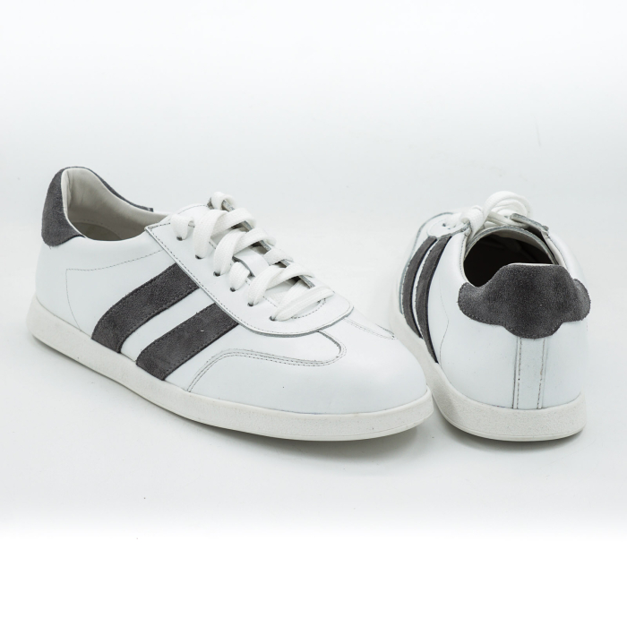 Pantofi dama tip adidas din piele naturala alba si piele naturala intoarsa gri varf rotund si talpa de 2 cm 50326-5-26 [5]