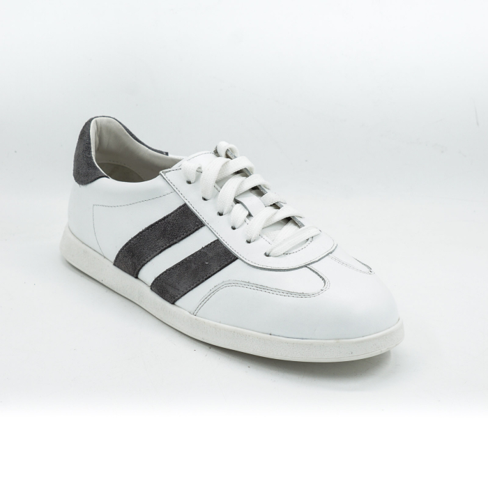Pantofi dama tip adidas din piele naturala alba si piele naturala intoarsa gri varf rotund si talpa de 2 cm 50326-5-26 [3]