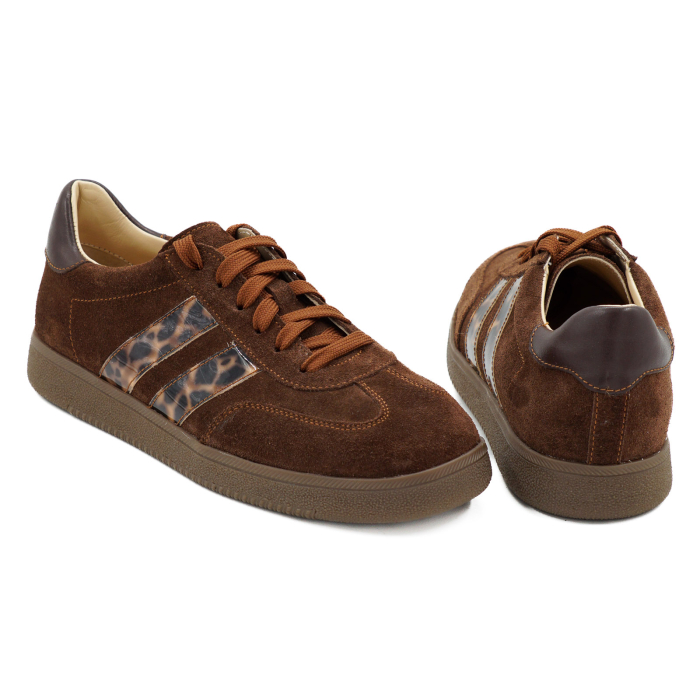 Pantofi dama tip adidas din piele naturala intoarsa maro ciocolata si cu imprimeu leopard, cu varf rotund si talpa de 2 cm 50326-6-26 [5]