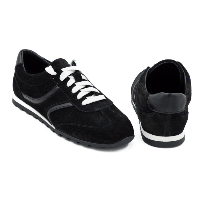 Pantofi dama tip adidas din piele naturala intoarsa neagra, cu varf rotund si talpa de 1 cm 50926-1-26 [5]