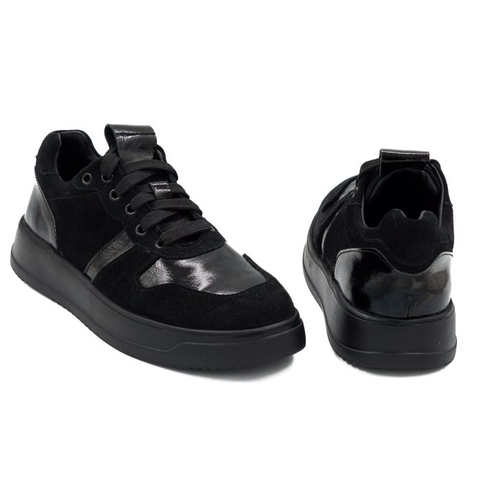 Pantofi dama tip adidas din piele naturala intoarsa si lacuita neagra, cu varf rotund si talpa 3 cm  52321-1-26 [5]