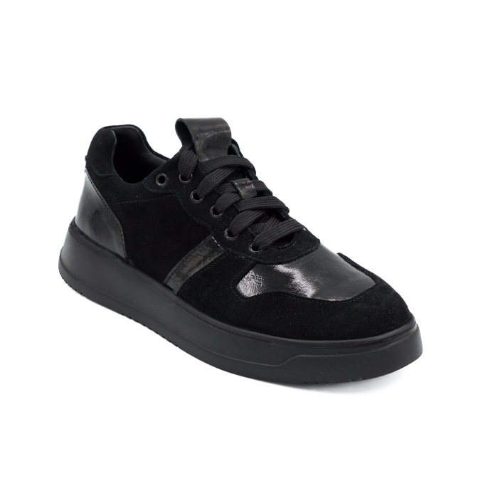Pantofi dama tip adidas din piele naturala intoarsa si lacuita neagra, cu varf rotund si talpa 3 cm  52321-1-26 [2]