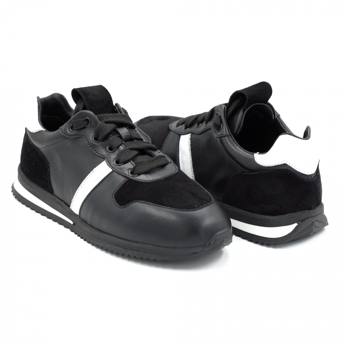 Pantofi dama tip adidas din piele naturala neagra si alba cu varf rotund si talpa 3 cm 52321-25 [3]